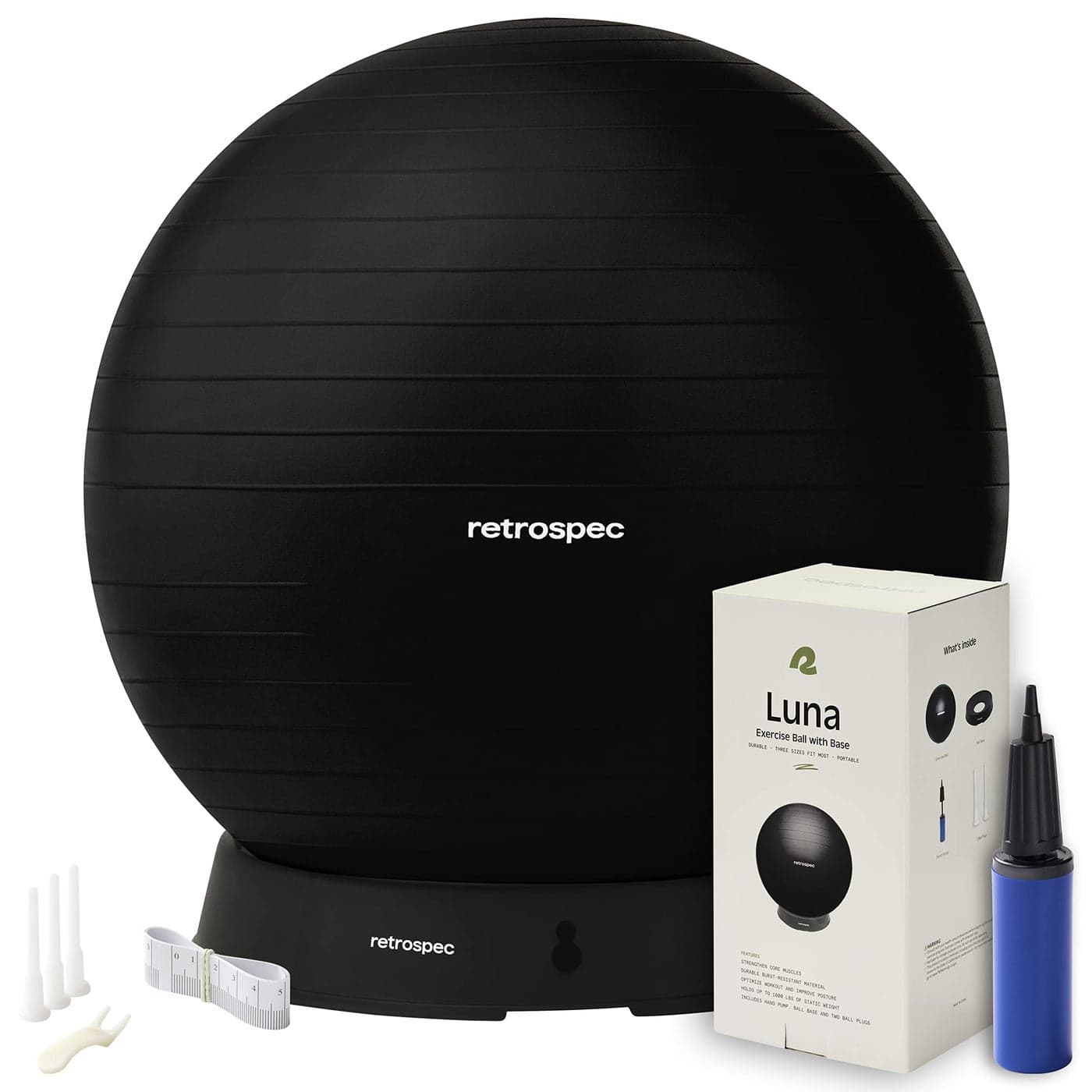 Retrospec Luna Exercise Ball - 55, 65, or 75cm Yoga Ball for Workouts, Stability, Pregnancy - Swish Balance Ball w/Pump & Base for Office & Home Gym