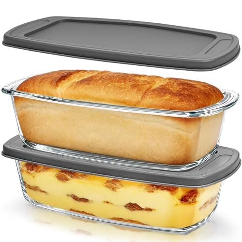 LOVYANXUE 2 Pack Glass Loaf Pan with Lid, 1.9QT/ 62 OZ Bread Pan - Baking Dish with Airtight Lids BPA free - Meatloaf Pans For Homemade Bread, Baking, Cakes, Dessert,Microwave & Oven Safe