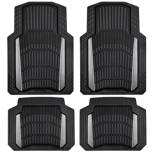 CAR PASS Heavy Duty Rubber Car Floor Mats Deep Waterproof Car Floor Mats All Weather Aluminum Film Floor Mats for Cars NonSlip Universal Trim to Fit for SUVs Trucks Sedans Vans Black Grey Metallic