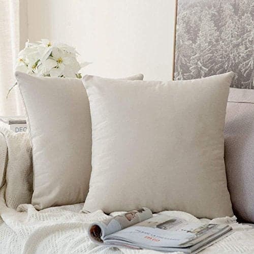 Khooti Velvet Cushion Cover, 32 x 32 Inches | Cream White | Pack of 2 | Solid Plain Soft & Smooth, Decorative Cushion Covers for Living Room, Bedroom, Couches, Chairs, Sofas, Beds & Home Decor