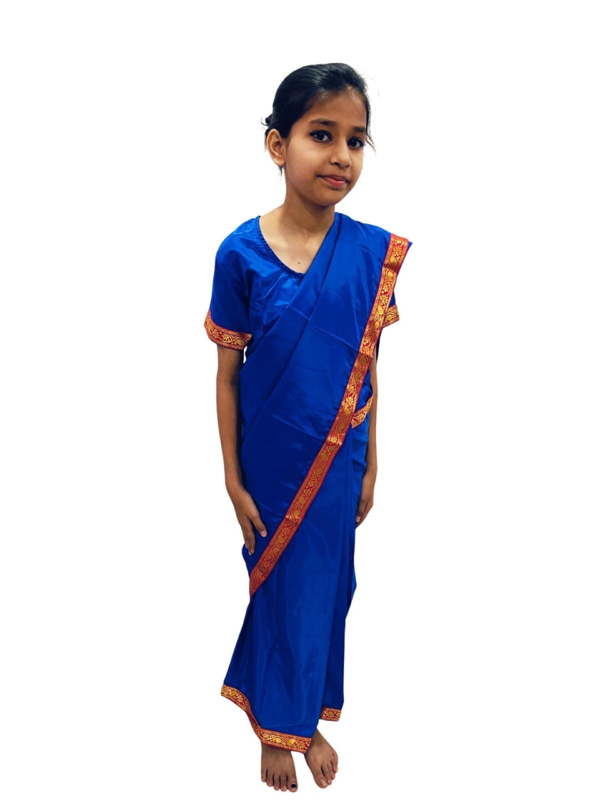 BookMyCostume Teacher Costume for Kids Girls | Dark Blue Ready-to-Wear Saree with Blouse |Teacher Dress |Community Helper Dress| Role Play Outfit | 8-10 Years