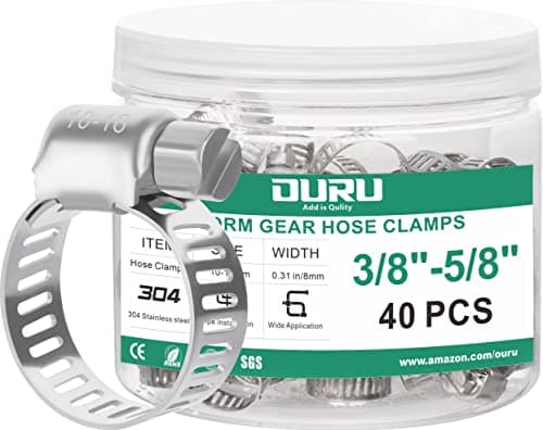 OURU 40PCS Hose Clamps Stainless Steel Adjustable 38 581016mm Worm Gear Hose Clamp Heavy Duty Metal Small Hose Clamps for Automotive Pipe Radiator Plumbing Fuel Line