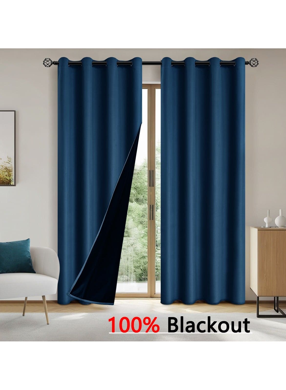 2 Panels Blackout Curtains for Bedroom, Thermal Insulated Room Darkening Curtains, Grommet Light Blocking Blackout Drapes for Living Room (Tibetan Blue,132*241cm)