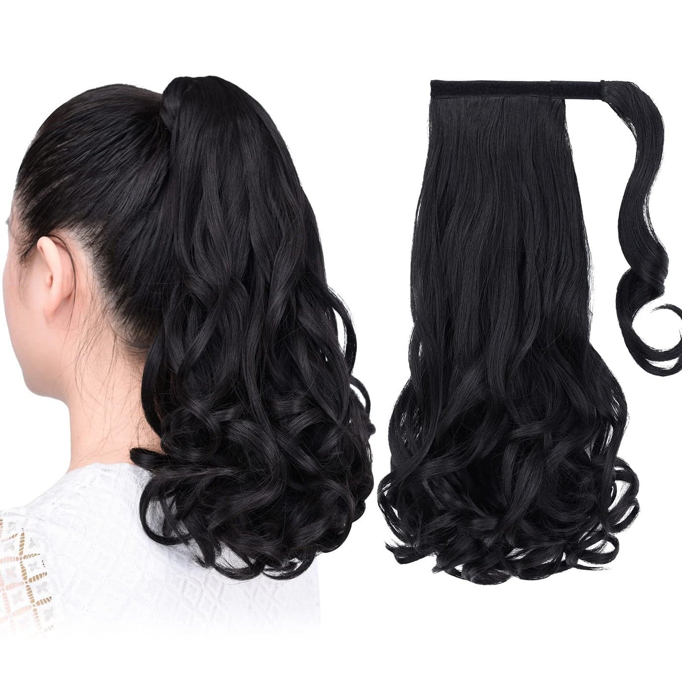SYXLCYGG Wrap Around Ponytail Hair Clip Ponytails Extension Wavy 16 42 Oz Synthetic Black Hair Extensions Women Hair Pieces Fluffy Tangled