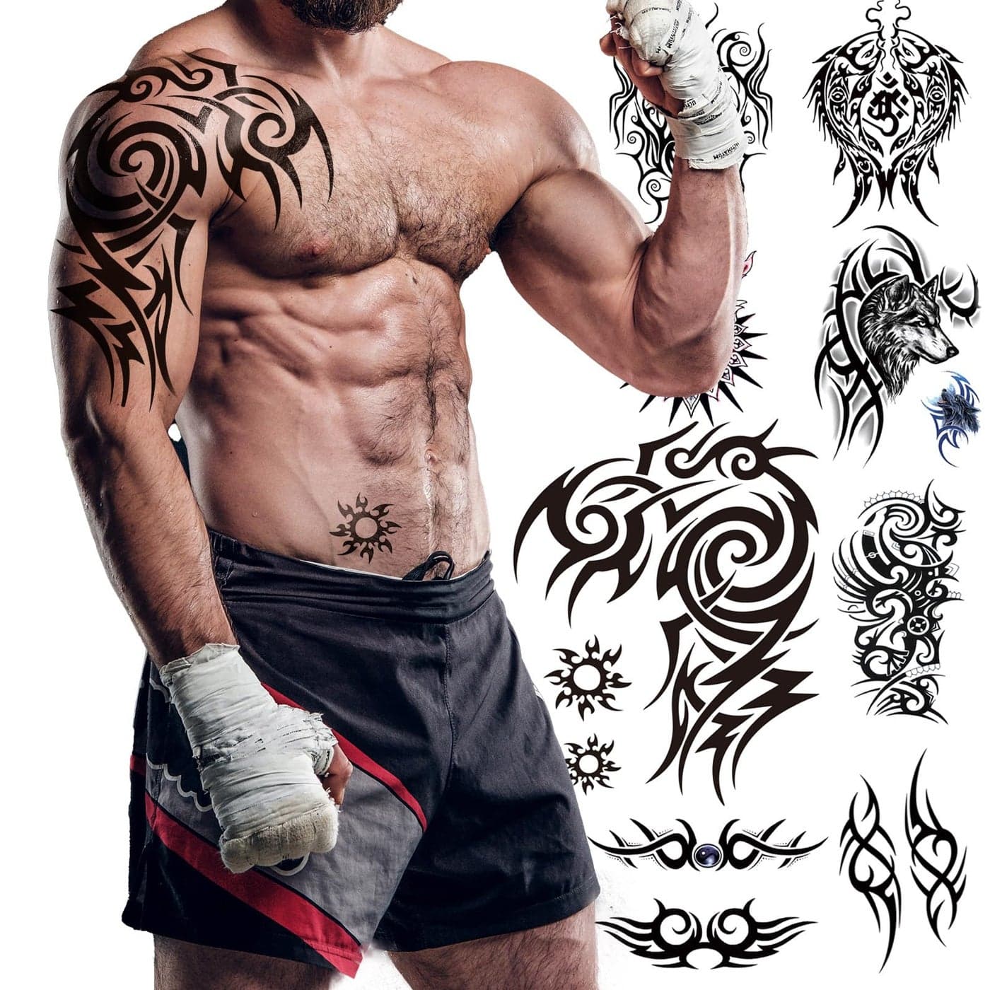 8Sheet Waterproof Temporary Tattoos Large Realistic Body Art for Men Women Premium Fake Tattoo Stickers for Concerts Beach Parties