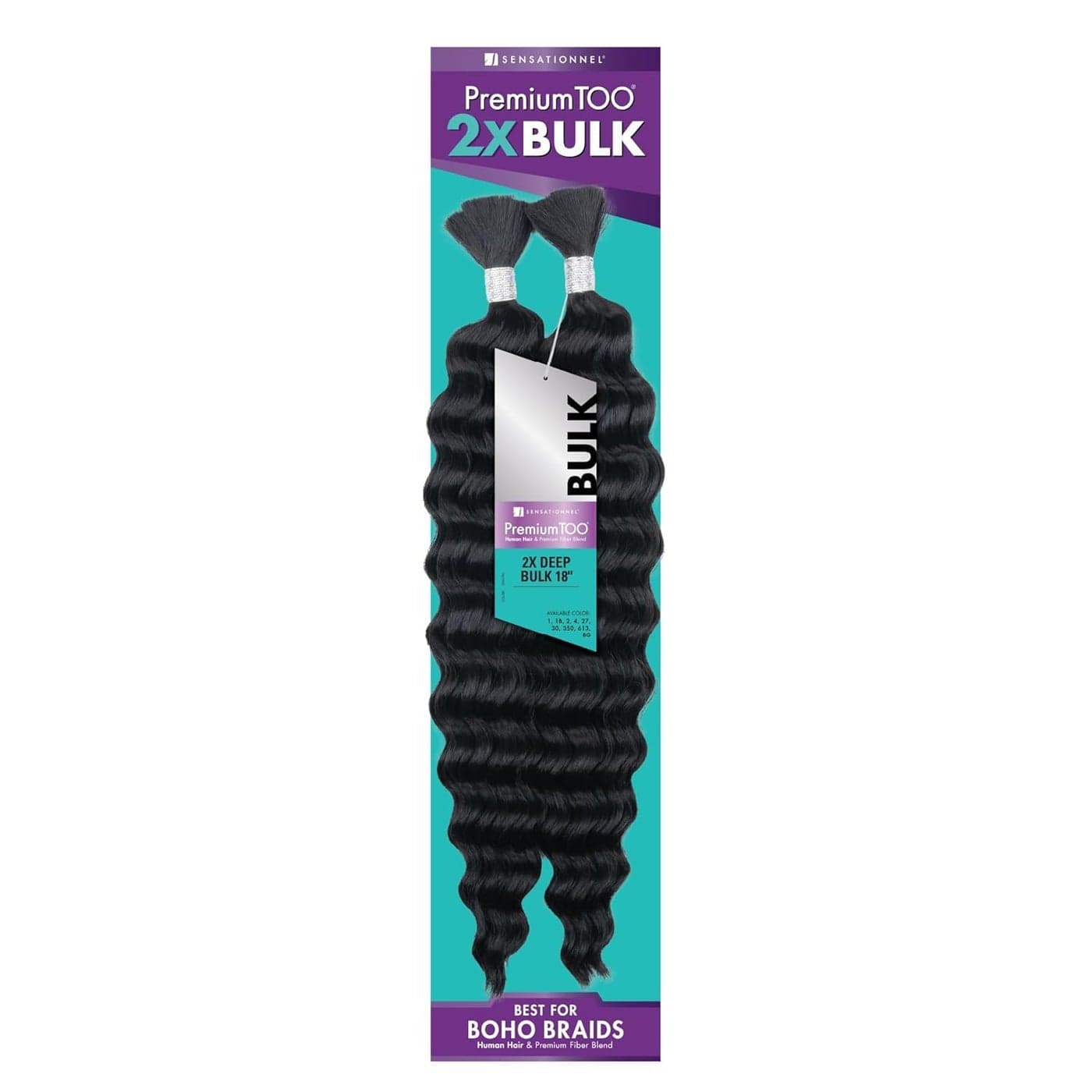 Sensationnel PremToo bulk weaving 2x deep human hair blend for boho knotless box or curly loose wave styles 1 pack 18 inch 1B OFFBLACK