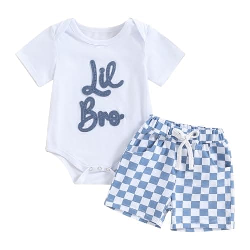 Little Brother Newborn Outfit Letter Short Sleeve Romper Little Brother Shirt Casual Shorts Set Coming Home Outfit(A-White Lil Bro,0-3 Months)