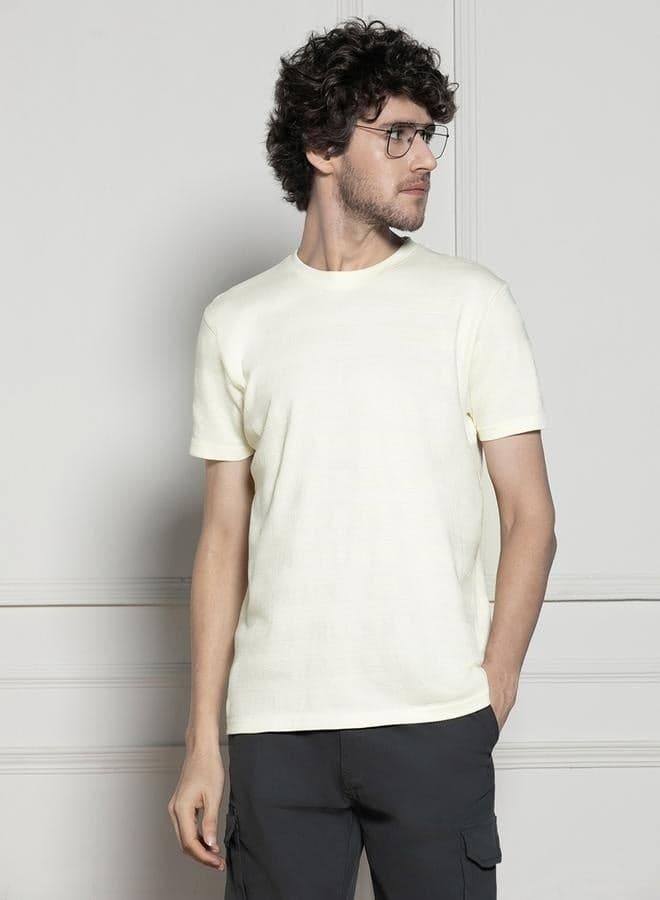 Regular Fit Offwhite Cotton-Poly T-Shirt Crew Neck