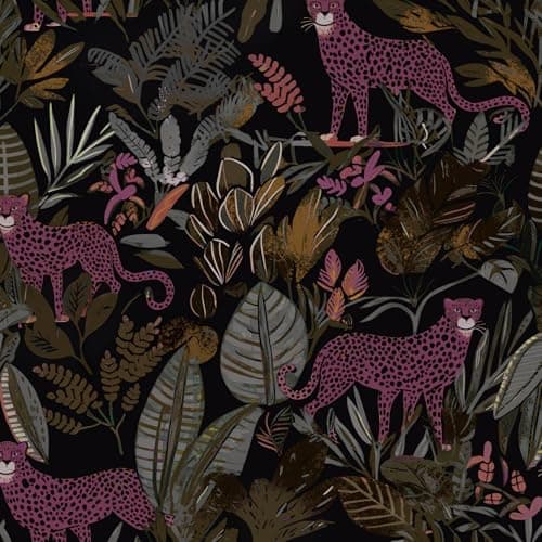 XRUIBZI Leopard Wallpaper Peel and Stick Jungle Animal Wallpaper Dark Leaf Tropical Contact Paper for Cabinet Waterproof Self Adhesive Pink Wall Paper for Kitchen Countertop Wall 17.5" x 118"