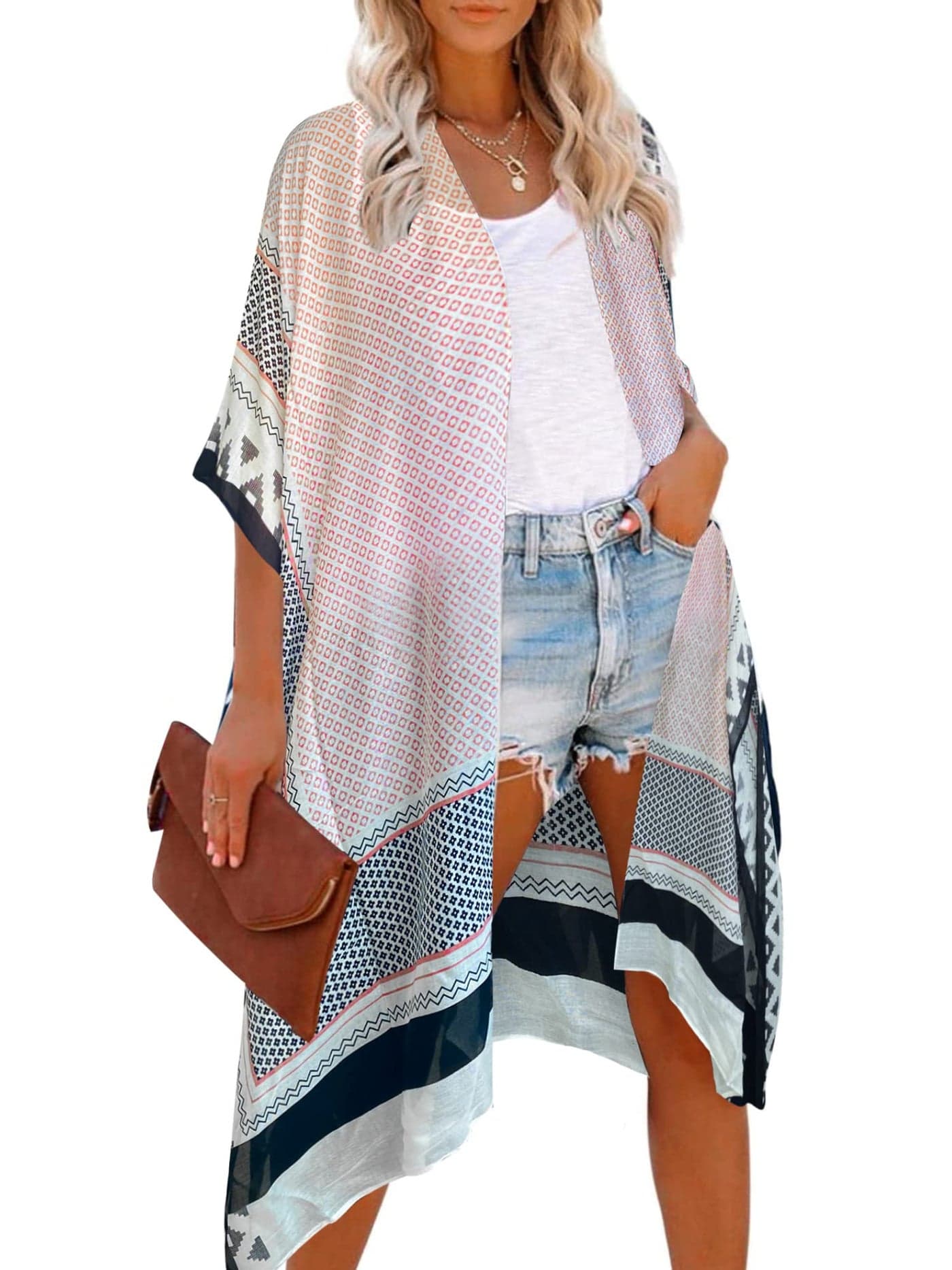 Moss Rose Women's Beach Cover up Swimsuit Kimono with Bohemian Floral Print, Loose Casual Resort Wear