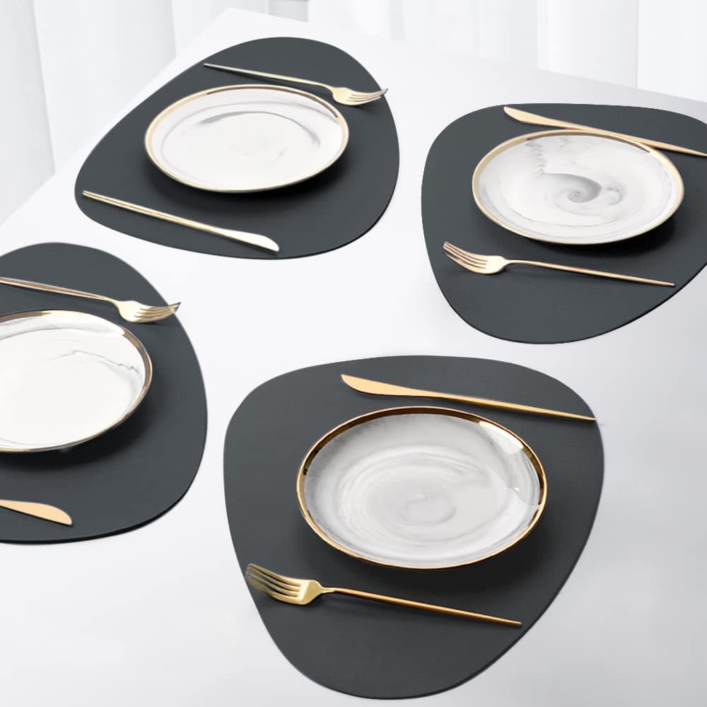 YONOVO Faux Leather Placemats SetRound PU Dinning Table MatsWipeable Easy to Clean Stain Resistant Heat Resistant Waterproof Place Mats Durable Plate Mats for Table Nordic Style Black4Pack