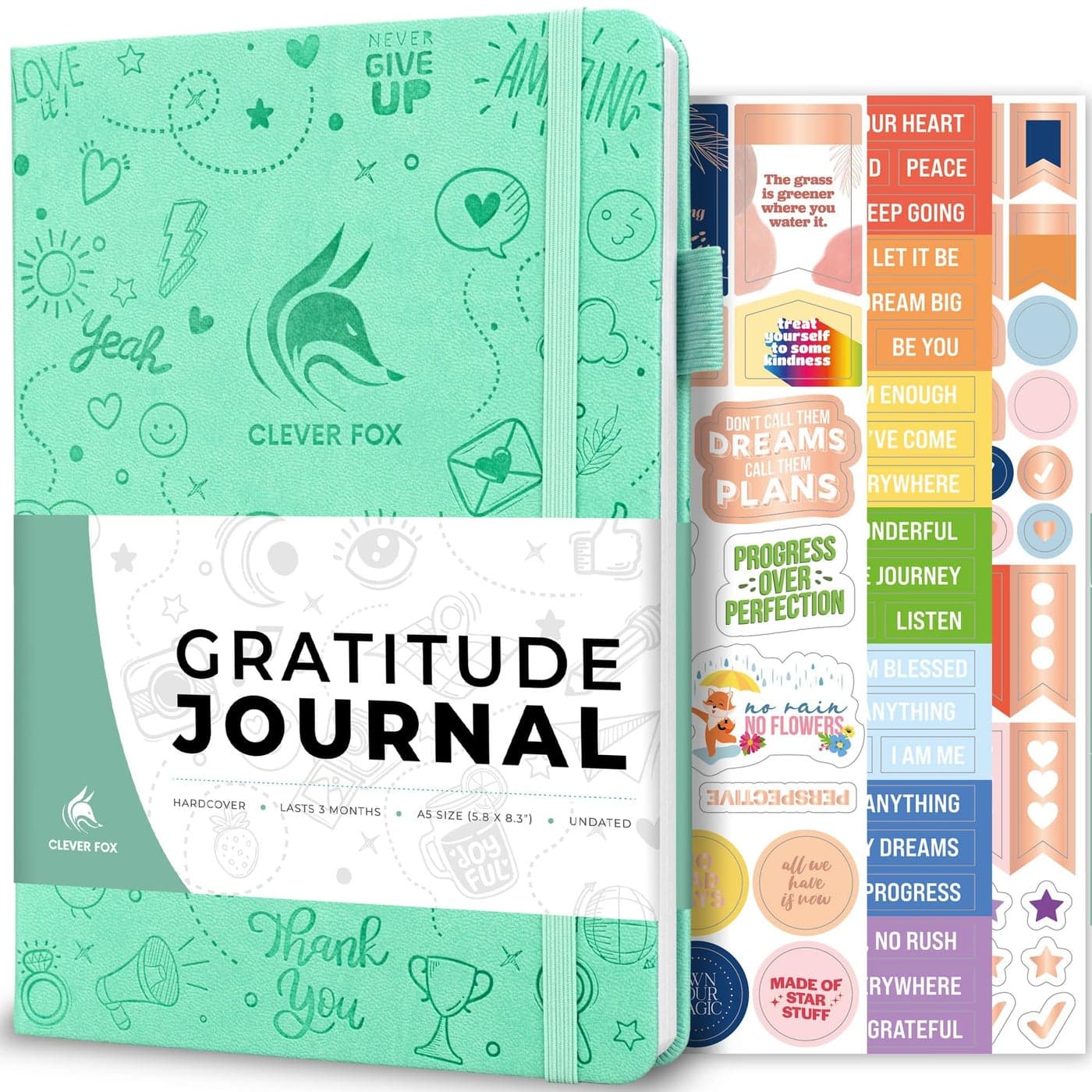 Clever Fox Gratitude Journal Happiness Positivity Affirmation Daily Journal Inspirational Daily Notebook 3 Months A5 Mint