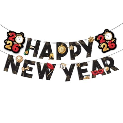 Festiko® Happy New Year Banner, Happy New Year Party Banner, New Years Party Decorations, New Years Eve Party Supplies