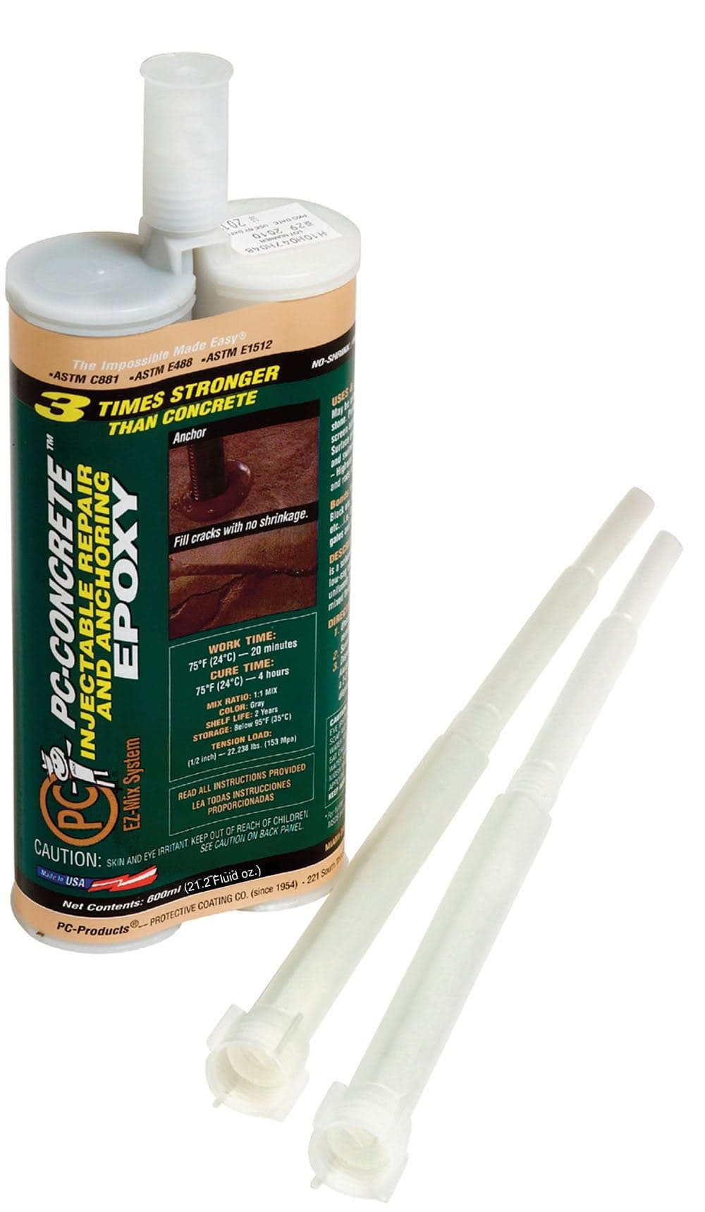 PC Products PCConcrete Epoxy Adhesive Paste for Anchoring and Crack Repair TwoPart 212oz Cartridge Gray 70222