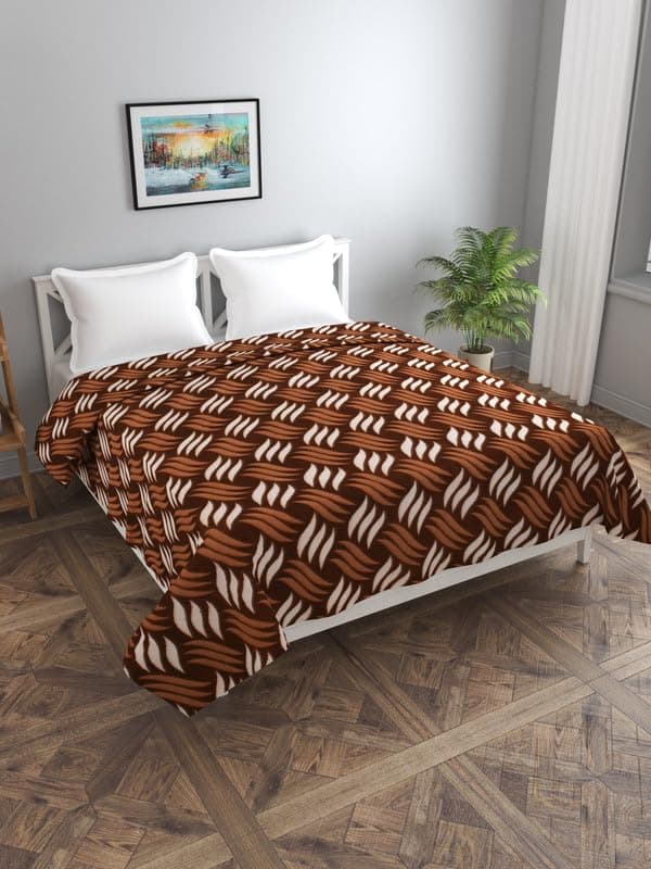 MORADO Single Bed Woolen Fabric Geometric Quilt Cover/Duvet Cover/Rajai Cover/Blanket Cover for Winters (60x90 Inches,Coffee)