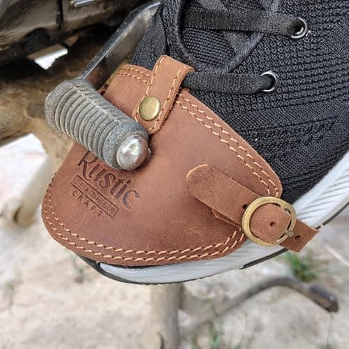 Rustic Leather Craft Leather Shoe Protector for Motorcycle Biker Riding, Adjustable Strap Gear Shift Pad, Anti-Slip Protection, Universal Fit (Rustic Brown)