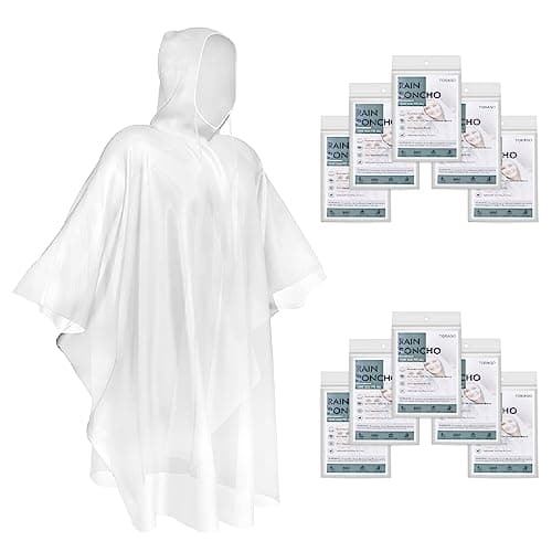 TORASO Rain Poncho with Hood for Adults, Disposable Clear Rain Poncho Adult Emergency Raincoats Disposable(YP, 10pcs)