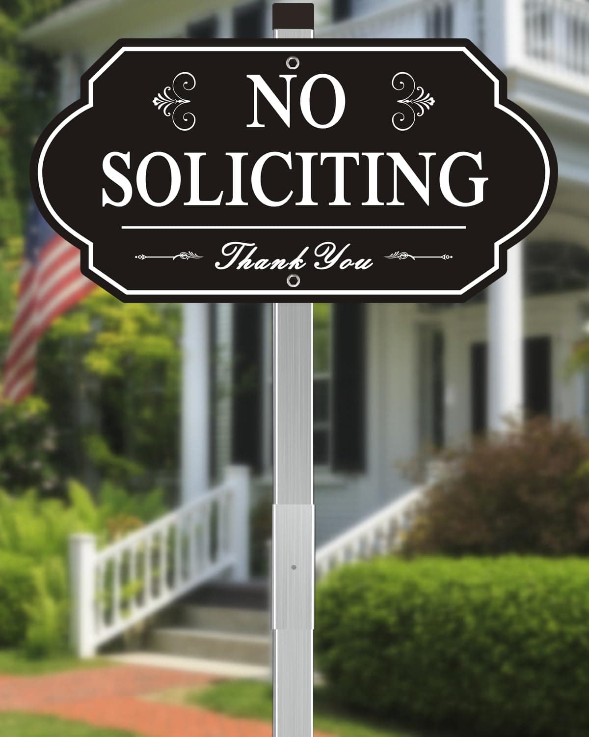 i-CowFun Heavy Duty No Soliciting Sign for House - All Metal Construction No Soliciting Yard Sign - 14" x 7" - Aluminum - with 28" Long Stake