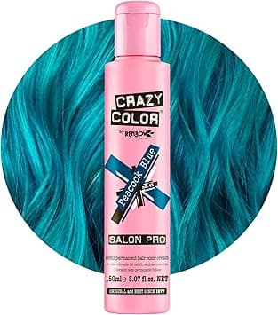 Crazy Color Peacock Blue SemiPermanent Hair Dye Highly Pigmented Teal Turquoise Conditioning Oil Nourishing Vegan Formula No Bleach or Ammonia Limited Edition 150ml Size
