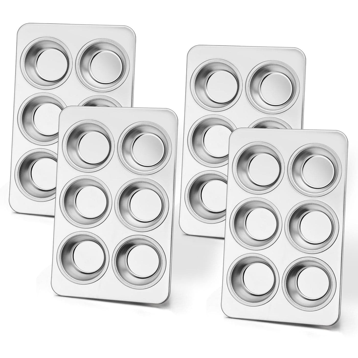 Efar Muffin Pan Set of 4 Stainless Steel Muffin Pan Tin for Baking 6Cup Metal Cupcake Pan Tray Nontoxic Healthy Oven Dishwasher Safe Regular Size 1144 x 712 x 125 Inch