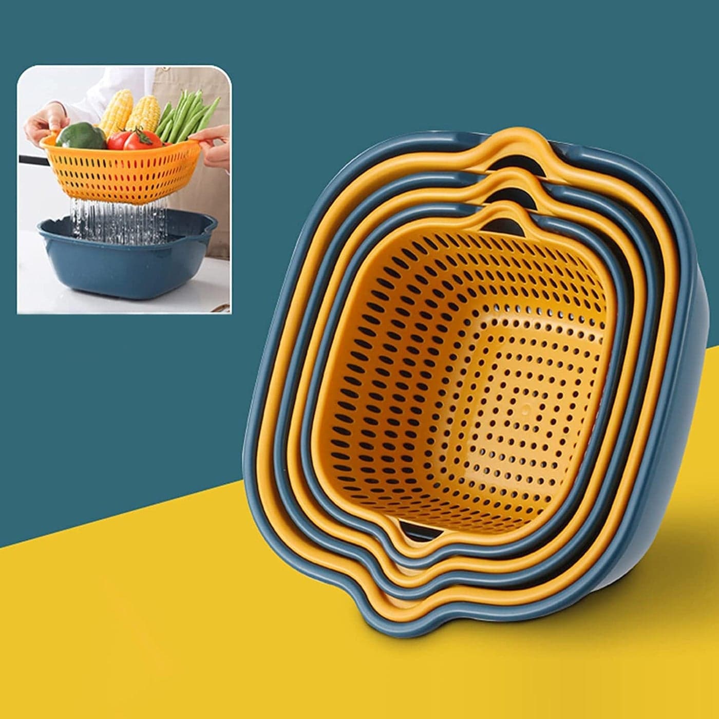 KitchEase 6 Pcs Drain Basket Set with Handles Versatile Kitchen Colander for Rice Pasta Spaghetti Fruits Vegetables ABS Plastic Strainer Bowls Cooking Pot Drainers SiftersCastleton Green