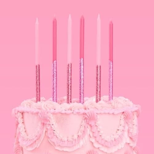 xo, Fetti 10 Pink Glitter Party Cake Candles Tall Thin - 10 Pcs | Bachelorette Party, Birthday Girl Gift, Fun Cake Decoration Supplies, Baby Shower, Cute Cupcake Topper