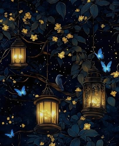 VOLEAAR Dark Floral Peel and Stick Wallpaper, Wonderland Forest with Lighting Butterfly Self Adhesive Wallpaper for Bedroom Cubicle Drawer, Vinyl Waterproof Fantasy Contact Paper Black 17.5In x 118In