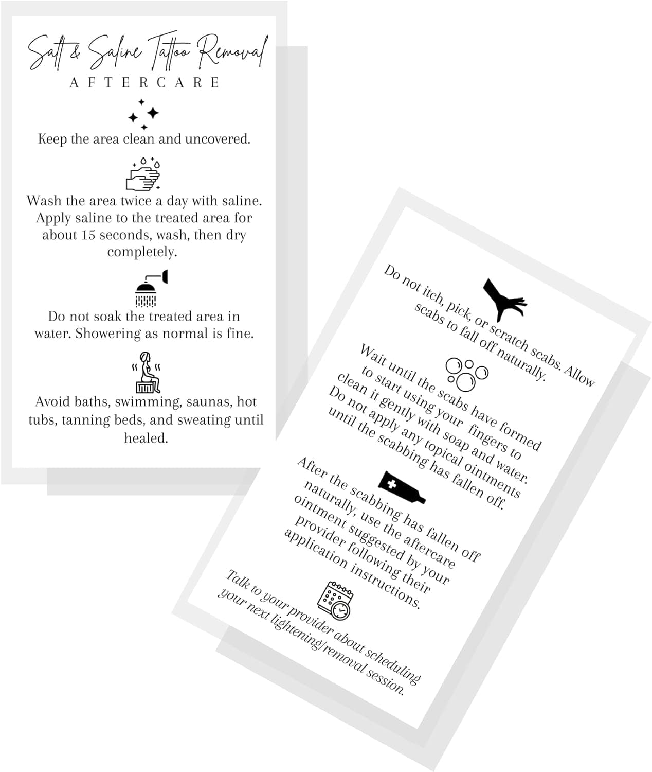 Salt Saline Tattoo Removal Aftercare Instructions 50 Pack Size 2x35 inch Business Sized Card Safe Tattoo Lightening Removal White Card Design