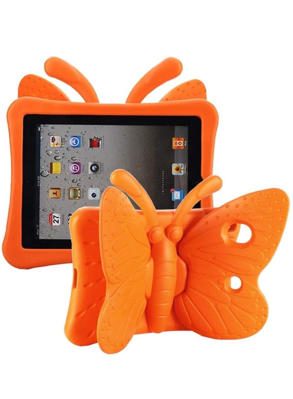 iPad 9th/8th/7th Generation Kids Case - Cute Butterfly Shockproof EVA Foam Super Protection Stand Cover for iPad 10.2" (2021, 2020, 2019) and iPad Air 3/Pro 10.5" - Orange