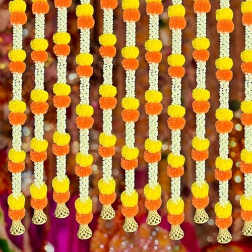 Rajasthan kraft Marigold Garland for Door Hanging |Pack of 2 60 Inch| Artificial Mogra Flower for Main Door Entrance, Ideal for Wedding, Diwali Decoration Items, Celebration & Mandir Decor Item.