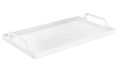 VANRA Metal Serving Tray Portable Bed Tray with Handles for Coffee Table, Living Room, Kitchen and Bathroom (White)