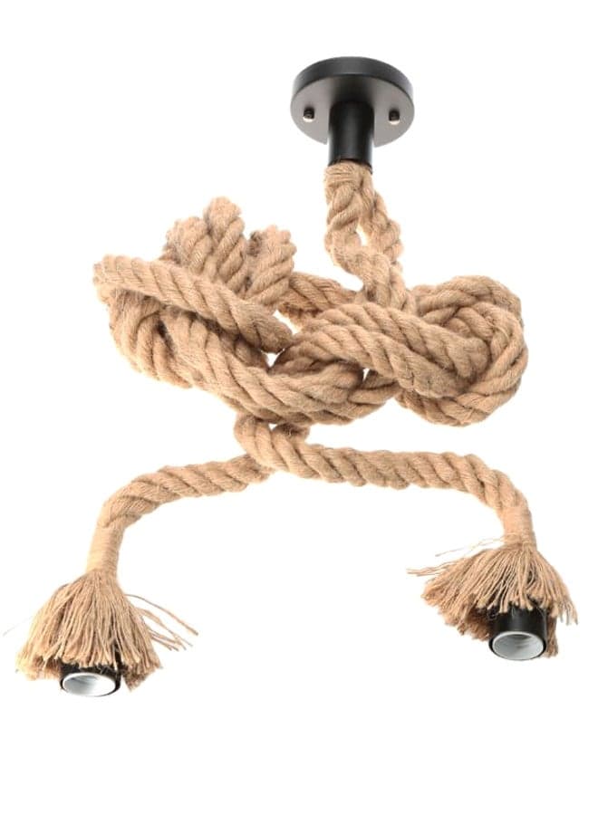 Double Head Vintage Rope Pendant Light Socket Beige/Black