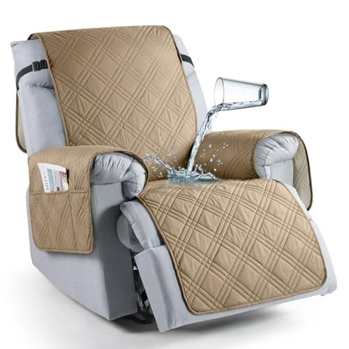 TAOCOCO 100% Waterproof Recliner Chair Cover, Non Slip Recliner Covers for Recliner Chair with Pocket, Washable Reclining Chair Cover Furniture Protector for Kids,Dogs(23.6'', Camel)