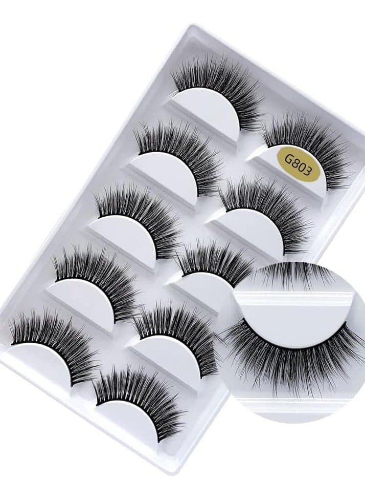 False Eyelashes, 5 Pairs 3D Natural Fluffy false Lashes, Hand-made Dramatic Thick Crossed Cluster false Eye Lashes,Reusable Soft Long Lashes Pack for Makeup (G803)