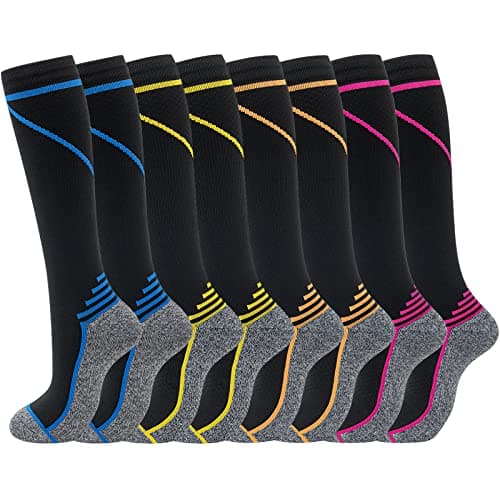fenglaoda 8 Pairs Compression Socks for Men & Women 20-30 mmHg Knee High Nurse Pregnant Running Medical and Travel Athletic(L/XL,Multi02)