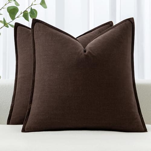 MIULEE Decorative Linen Euro Sham Pillow Covers 28x28 Inch Dark Brown Boho Farmhouse Neutral Winter Couch Throw Pillows for Bed Pack of 2 Accent Modern Pillowcase Sofa Livingroom Home Decor
