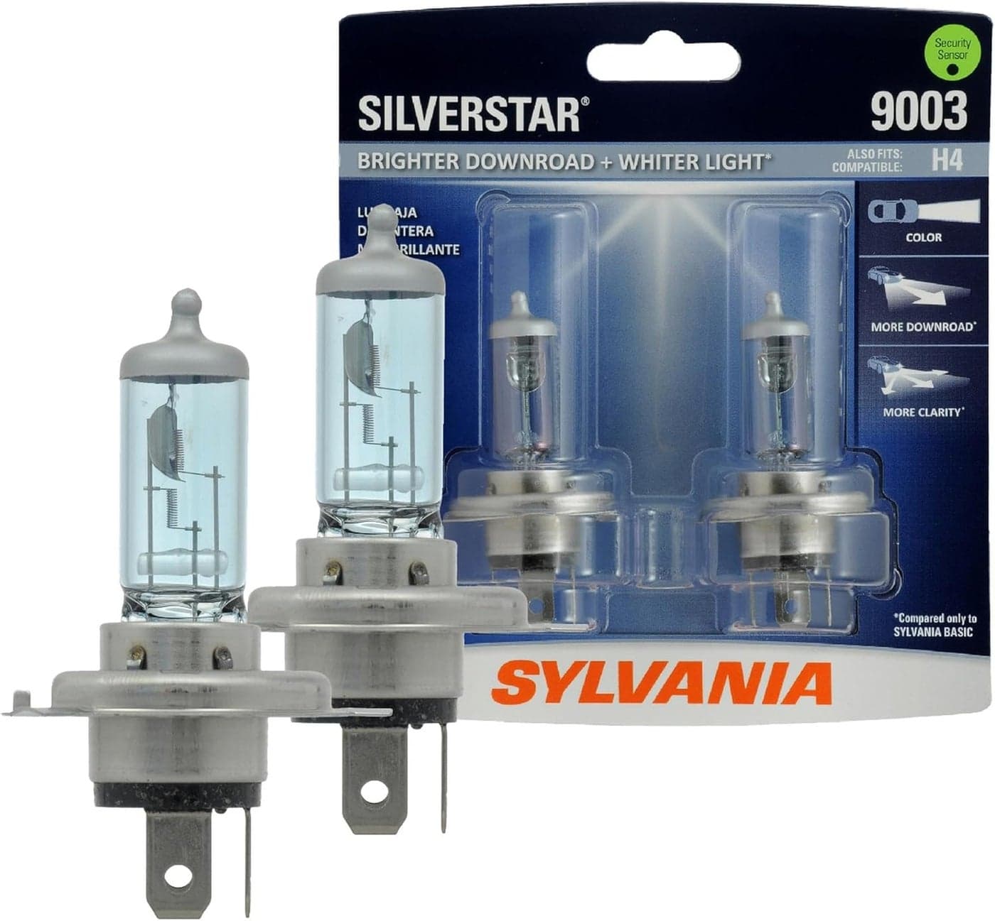 SYLVANIA 9003 SilverStar High Performance Halogen Headlight Bulb - Brighter Downroad & Whiter Light (2 Bulbs)
