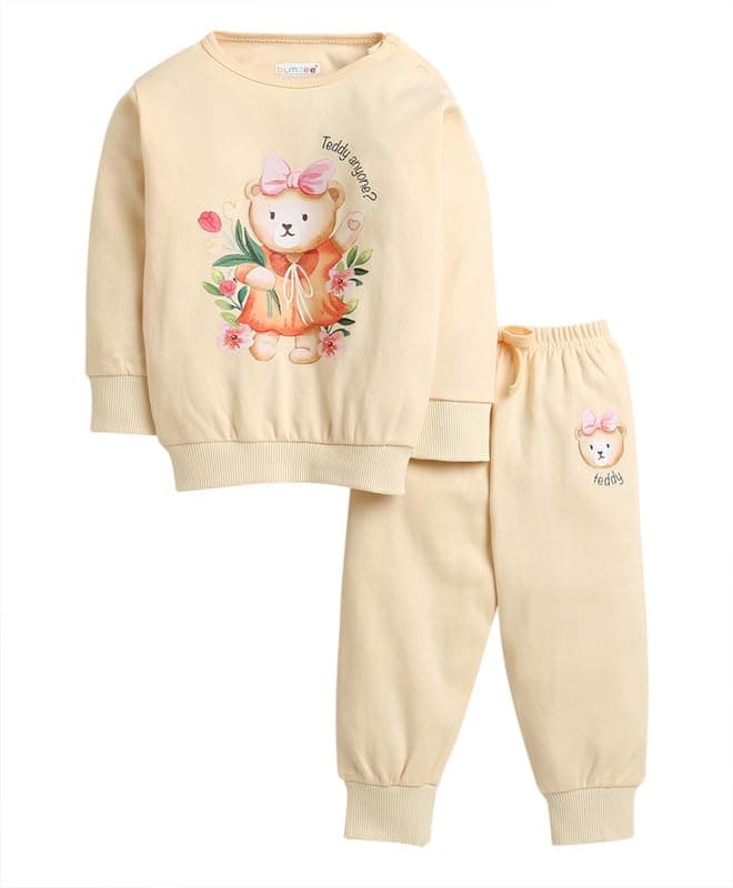 BUMZEE Peach Girls Full Sleeves Cotton Sweatshirt & Jogger Set Age - 18-24 Months (Peb10008E-pch)