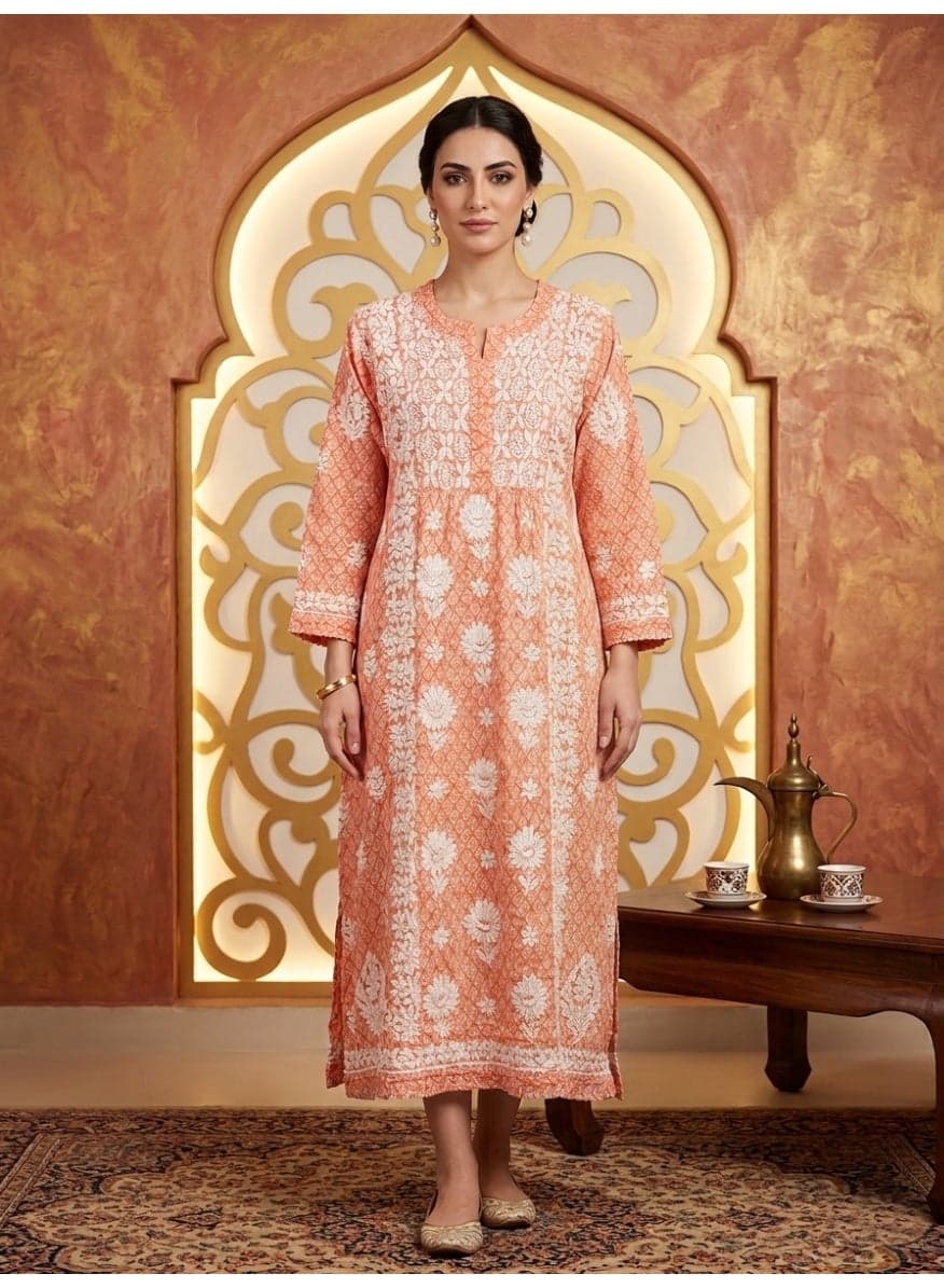 Hand Embroidered Chikankari Mulmul Kurta-AL3883