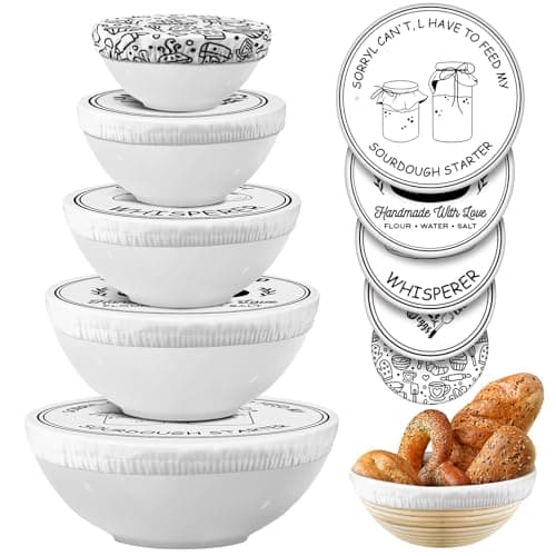 Patelai 10 Pcs Bowl Covers Reusable in 5 Size Stretch Cloth Fabric Elastic Food Storage Bowl Covers Bread Sourdough Lids for Proofing Food Fruits Leftover (Black White,Minimalist Style)