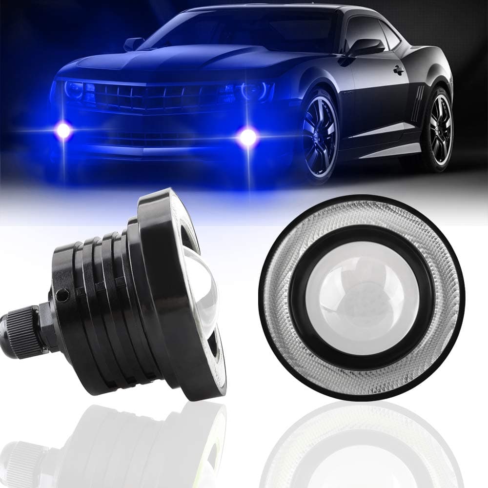 KaiDengZhe 2PCS Super Bright 35 Projector Universal LED Fog Light 12V 10W Blue COB Halo Angel Eye Rings For Moto Headlight Car Daytime Running Light DRL Driving Light Fog Light Bulb
