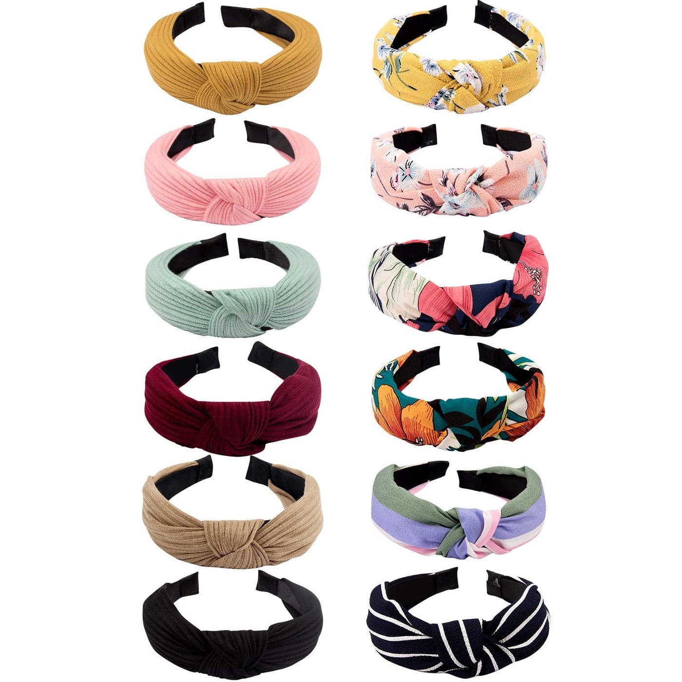 VELSCRUN 12 Pcs Womens Headbands Knotted Headbands for Women Wide Headband Boho Bandeau Knot Turban Headband Hair Band Elastic Hair Accessories for Women