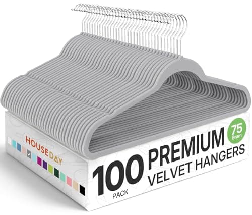 HOUSE DAY Premium Velvet Hangers 100 Pack Grey, Non-Slip Flocked Felt Hangers, Sturdy Clothes Hanger with 360° Rotatable Hook, Heavy Duty Durable Slim Coat Hanger for Closet Space Saving