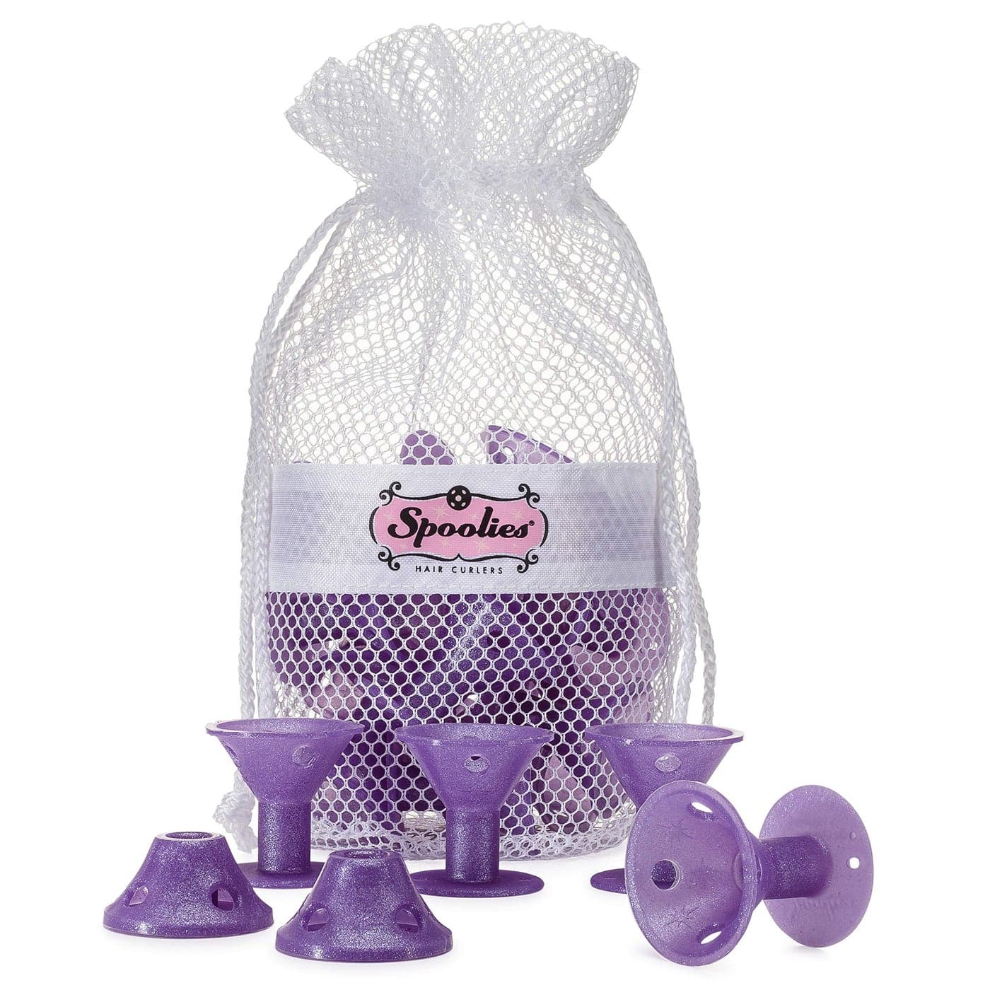Spoolies Original Hair Curlers Heatless Silicone Rollers with Mesh Bag Gift for Natural Hair Hair Extension plus Wigs Made in USA 15 Jumbo Size Purple Galaxy
