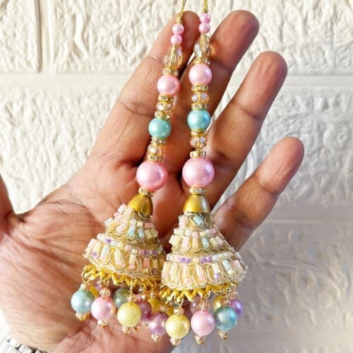 Adikala Craft Store Ethnic Nalki Cone Latkan Tassel Pack of 2 for Saree Pallu, Blouse, Suits, Dupatta, Lehenga Decor (Multi 1CD2)
