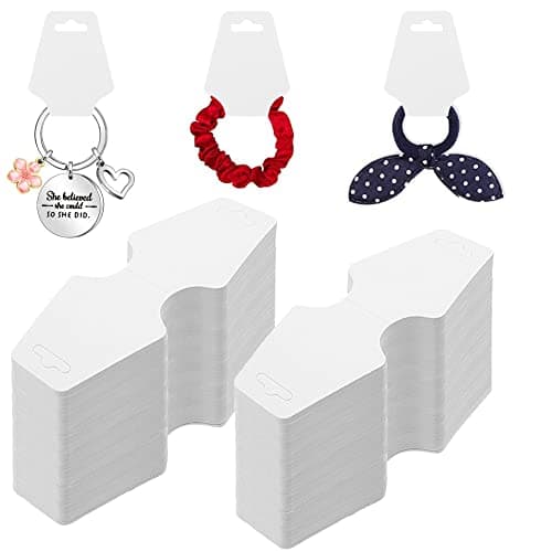 200PCS Bracelet Display Cards Necklace Holders Keychain Rings Packaging Selling Card for Small Business Hang Tags Card for Earring Hair Band and ScrunchiesWhite