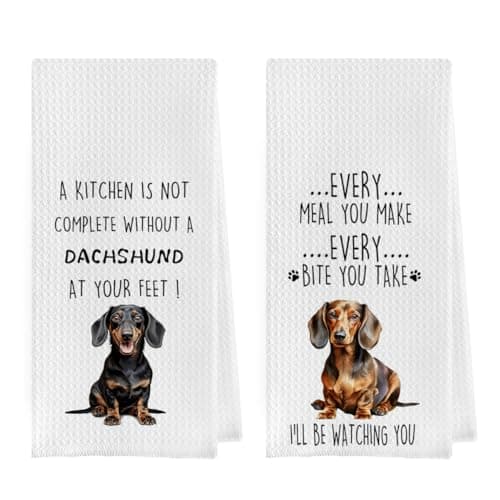 Geqtt Funny Dachshund Dish Towels Set Dachshund Gifts Waffle Weave Kitchen Towels Wiener Dog Decorative Hand Tea Towels for Bathroom Kitchen Wiener Dog Gifts for Women 1624 Inches Set of 2