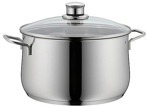 WMF cookware approx 6.5l Diadem Plus pouring rim glass lid Cromargan stainless steel brushed suitable for all stove tops including induction dishwasher safe, 24 cm, Silver