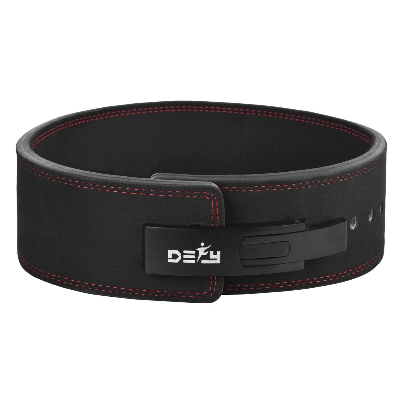 DEFY Power Lifting Belt Lever Buckle Genuine Leather 10MM Gym Training Exercise Belt Black (Medium)