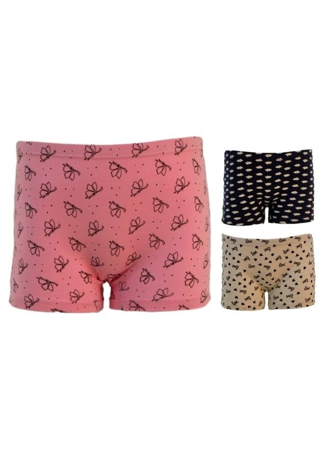 870154 Girl's Multiple Design Boyshort 3-Pack Underwear, Multicolor